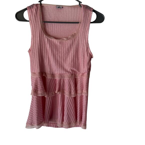 Yves Top Y2k Small Pink Sheer Lace Tiered Sleeveless Flowy Ruffle Fairy Coquette - Picture 1 of 7